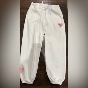 NWT-Adorable limited addition white love Starfit heart sweatpants, size medium
